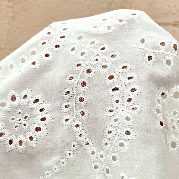 Boho White Floral Embroidered Eyelet Button down Shirt Mini Skirt Set - Picture 5 of 5